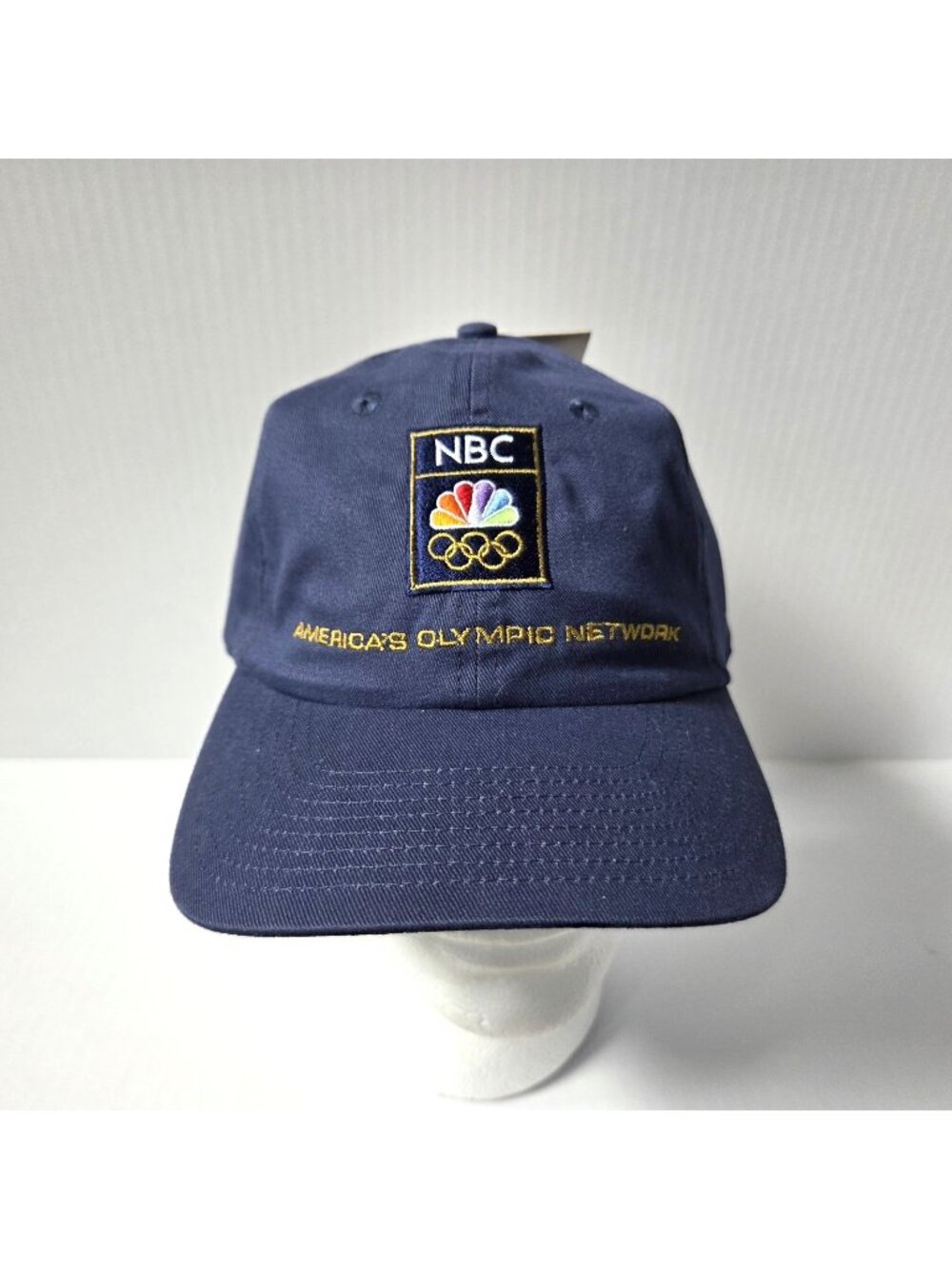 Vintage NBC Americas Olympic Network Hat Cap Navy Blue Columbia Strapback NEW